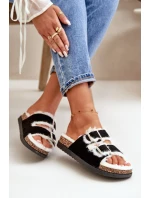 Damskie Kapcie Klapki Z Klamrami I Futerkiem Czarne Ezilena