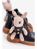 Skórzane Ocieplane Botki Dziecięce Na Zamek Z Misiem Vinceza 36261 Czarne