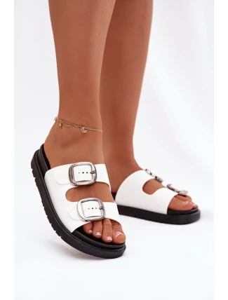 Dámské pantofle s klipsy na platformě bílé Elamas