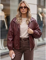 Dámska kožená bunda typu bomber na prechodné obdobie, vínová, FashionStreet TY6069 Dámska kožená bunda typu bomber na prechodné obdobie, vínová, FashionStreet TY6069