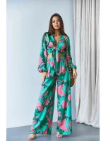 Zelená súprava - blúzka na zaväzovanie so širokými nohavicami (8175) Zelená súprava - blúzka na zaväzovanie so širokými nohavicami (8175)