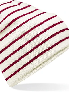 Beechfield B 39R Pletená čiapka s pruhmi a manžetou 53.039R soft white/classic red