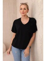 Bavlnená blúzka s ozdobnou mašľou čierna