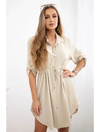 Šaty so zapínaním na gombíky a viazaním v páse tmavobéžové