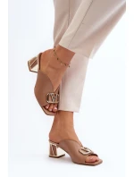 Eleganckie Klapki Damskie Na Obcasie Laura Messi 2771 Beżowe