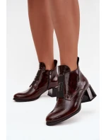 Skórzane Lakierowane Botki Na Klocku Z Ozdobnym Detalem Ocieplane Zazoo 60560 Ciemnobrązowe Skórzane Lakierowane Botki Na Klocku Z Ozdobnym Detalem Ocieplane Zazoo 60560 Ciemnobrązowe
