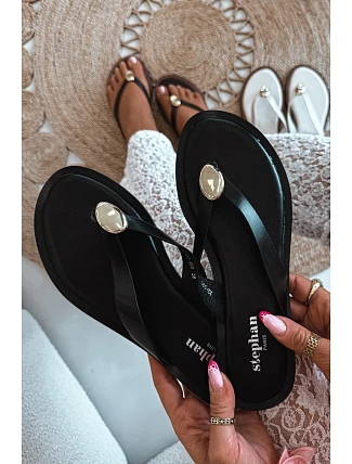 Dámske ploché žabky so zlatými detailmi Black Tella