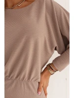 399-4 LARA Pruhované šaty s rebrovanými manžetami - moka pena