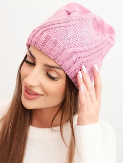 Dámska zimná čiapka s vlnou a kamienkovou výzdobou K480 svetlo fialová