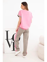 Dámska maslová súprava s oversize mikinou a širokými nohavicami ružová + fango Dámska maslová súprava s oversize mikinou a širokými nohavicami ružová + fango