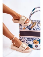 Damskie Modne Skórzane Klapki Beżowe Adaline