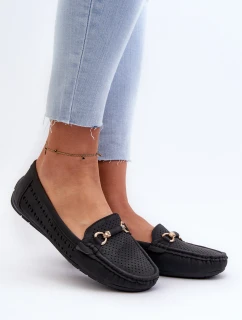 Mokasyny Damskie Ażurowe Z Ozdobą Czarne Kaydance