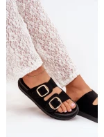 Klapki Damskie Na Platformie Ze Złotymi Klamrami Czarne Verena