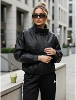 Dámska oversize kožená bunda s vysokým golierom čierna FashionStreet TY5651
