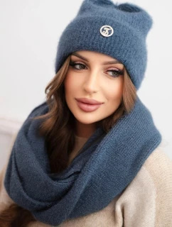 Dámska súprava s klobúkom a ohrievačom krku z mäkkého džínsového úpletu