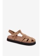 Dámské Římské Sandály S Zlatou Přezkou Na Platformě Béžové Terelina