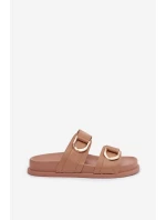 Eko kožené dámské pantofle s pásky tmavě béžové Rosinessa