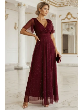Dlhé lesklé šaty 635-5 MELANIA bordová - Numoco Dlhé lesklé šaty 635-5 MELANIA bordová - Numoco