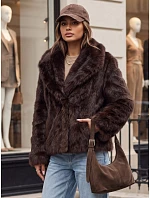 Krátky dámsky kožuch so širokým golierom, hnedý, FashionStreet TY5906