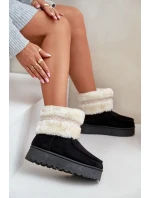 Śniegowce Damskie Na Platformie Z Futerkiem I Wzorem Czarne Deepanti