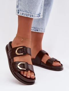 Eko kožené dámské pantofle s pásky čokoládové Rosinessa