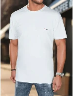 Pánske bavlnené základné tričko s výšivkou biele FashionStreet RX5640