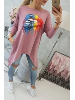 Oversize blúzka s potlačou dúhových pier tmavo ružová