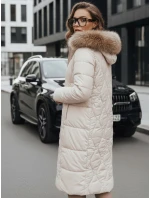 Dámska prešívaná zimná bunda s kožušinou ecru FashionStreet TY5510