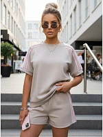 Dámsky viskózový set s motýľom a šortkami béžovej farby FashionStreet AY1184