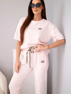 Dámsky viskózový set s krátkym rukávom a nohavicami s lemom candy pink