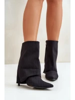 Botki Damskie W Paski Na Szpilce Z Wywiniętą Cholewką I Noskami W Szpic Czarne Naritua