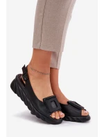 Skórzane Sandały Damskie Na Koturnie z Ozdobą Artiker 56C2156 Czarne