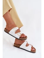 Klapki Damskie Z Klamrami Z Eko Skóry Białe Iskira