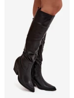 Kozačky Kovbojky Na Podpatku S Řasením Zateplené Černé Rosvian