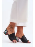 Damskie Skórzane Klapki Na Obcasie Lewski Shoes 3209/K Czarne