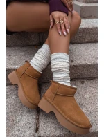 Śniegowce Damskie Z Naturalnego Zamszu Ocieplane Futerkiem Camel Milora