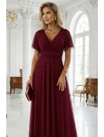 Dlhé lesklé šaty 635-5 MELANIA bordová - Numoco Dlhé lesklé šaty 635-5 MELANIA bordová - Numoco