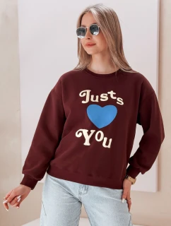 Dámska mikina JUST LOVE YOU s oversize potlačou bordová FashionStreet BY1474