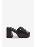 Damskie Klapki Z Eko Skóry Na Słupku I Platformie Czarne Tamirella