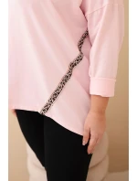 Dámske Plus veľkosť bavlnené blúzka s roll-up rukávmi a leopardí vzor klopu Candy Pink