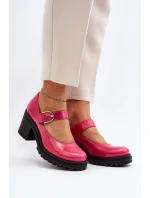 Zazoo 20166 Lakierowane Skórzane Czółenka Fuksja