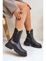 Skórzane Botki Sztyblety z Ozdobą CheBello 4537 Czarne