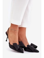 Szpilki Z Odkrytymi Piętami I Kokardką Czarne Eklevia