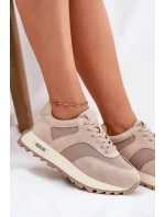 Zamszowe Sneakersy Na Platformie Damskie Big Star RR274897 HI-POLY SYSTEM Beżowe
