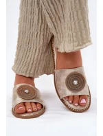 Klapki Damskie Na Płaskim Obcasie Z Ozdobą S.Barski KV51-013 Złote