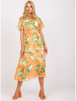 Kvetinové skladané šaty v oranžovej a zelenej farbe v jednej veľkosti