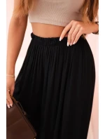 Dámske široké viskózové nohavice s elastickým pásom čierne