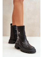 Botki Damskie Eko Skórzane Na Zamek Z Ozdobnymi Detalami Czarne Reritha