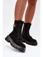 Ocieplane Botki Wokrery Damskie Z Ozdobą Czarne Melisse