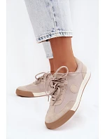 Semišové dámske tenisky s dvojitým šnurovaním Big Star UU274001 Beige